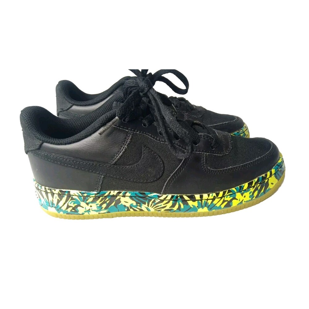 Nike Air Force 1 Premium Shoes Size 5.5 Y Black Volt Sneakers - Picture 3 of 8